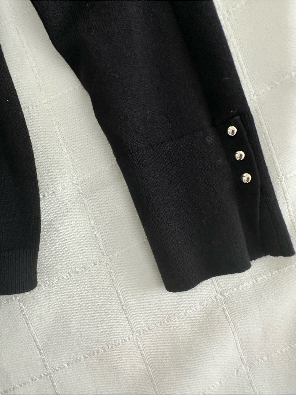 White House Black Market Black Turtleneck Sweater With Gold accents on sleeves. - Picture 4 of 8